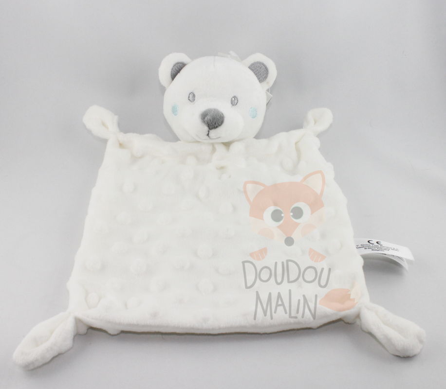 Simba toys Nicotoy doudou ours plat carr blanc gris